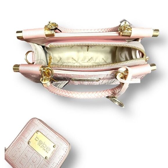 Bebe Alexandra Mini Satchel Gift Set Blush Shine Pink Logo Faux Leather NWT - Picture 9 of 14